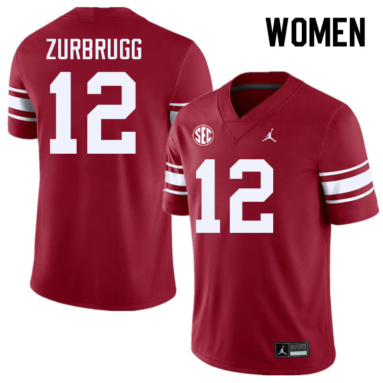 Women #12 Brendan Zurbrugg Oklahoma Sooners 2024 SEC Conference College Football Jerseys-Throwback